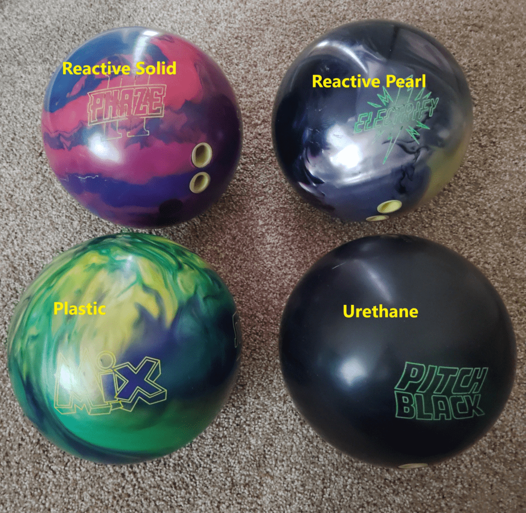 difference bowling ball coverstocks showing reactive solid reactive pearl plastic and urethane