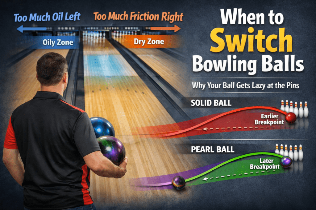 Bowler deciding when to switch bowling balls during lane transition