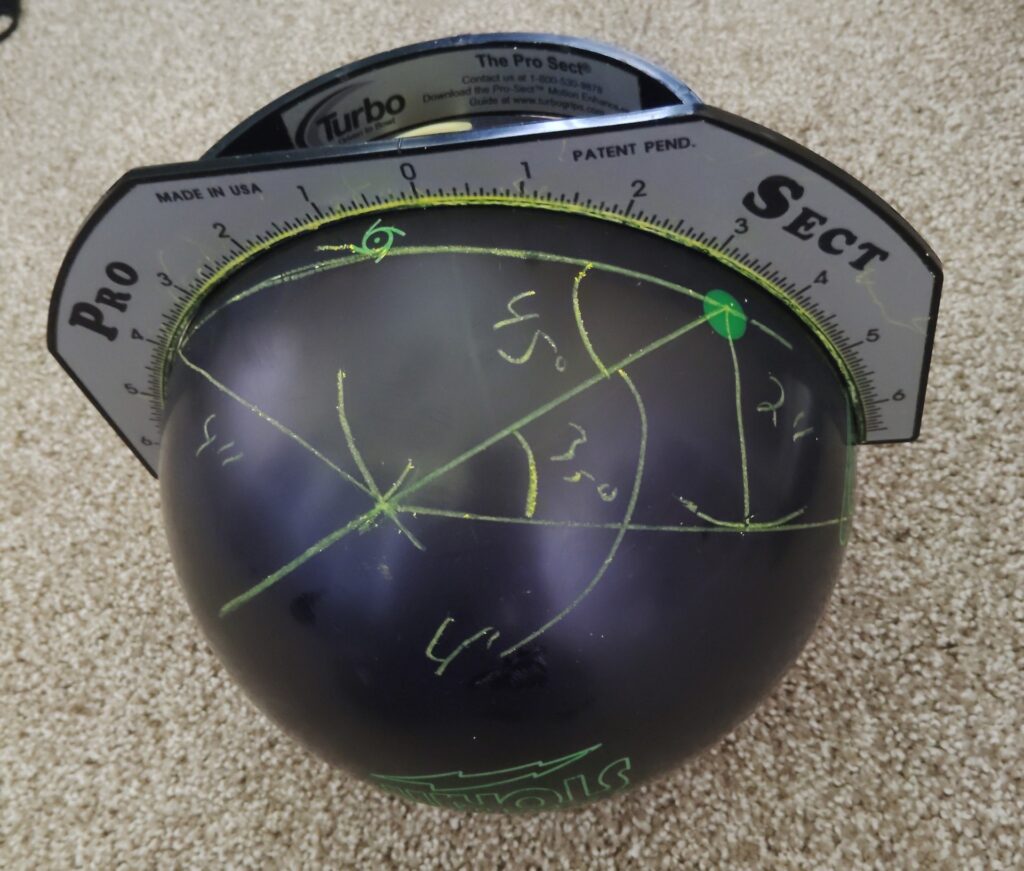 Bowling ball showing different bowling ball layout systems